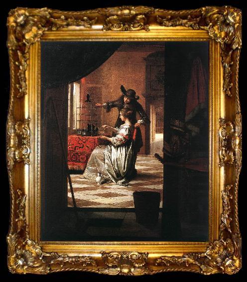 framed  HOOCH, Pieter de Couple with Parrot sg, ta009-2